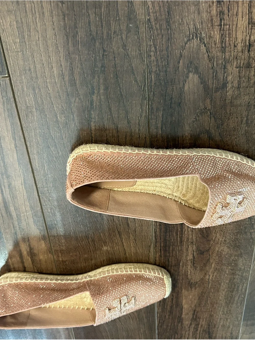 Tory Burch Blush Pink Crystal Logo Espadrille Flats